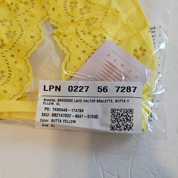 Savage Fenty Bombshell Broderie Lace Halter Bralette Yellow Women's XL Sexy - Picture 6 of 8
